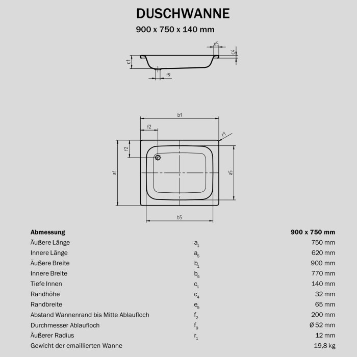 Sturotec Sturo flat Duschwanne 90 x 75 x 14 cm