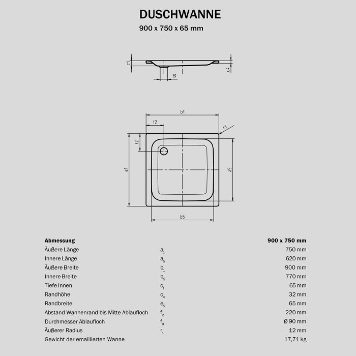 Sturotec Sturo flat Duschwanne 90 x 75 x 6,5 cm