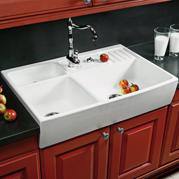 Systemceram Keradomo Centra 90 Keramik-Element Sondermaß mit Excenterablauf, Restesieb, Geschirrkorb