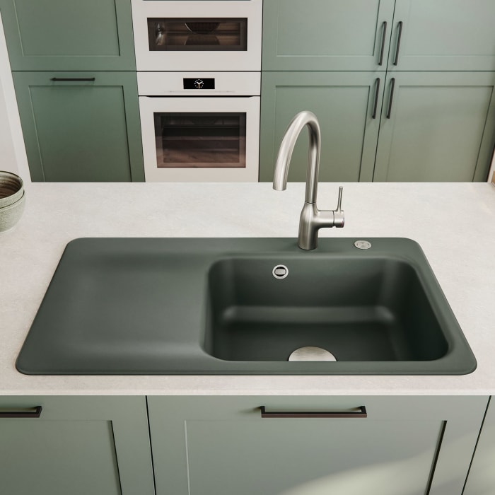 Systemceram Keradomo Juna 75 Einbauspüle rechts mit Excenterbetätigung, mit CLEANPLUS