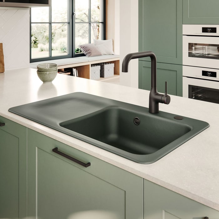 Systemceram Keradomo Juna 75 Einbauspüle rechts mit Excenterbetätigung, mit CLEANPLUS