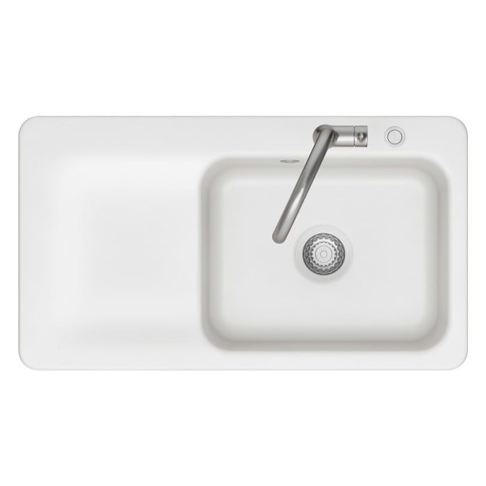 Systemceram Keradomo Juna 90 F Einbauspüle rechts für flächenbündigen Einbau mit Handbetätigung, mit CLEANPLUS