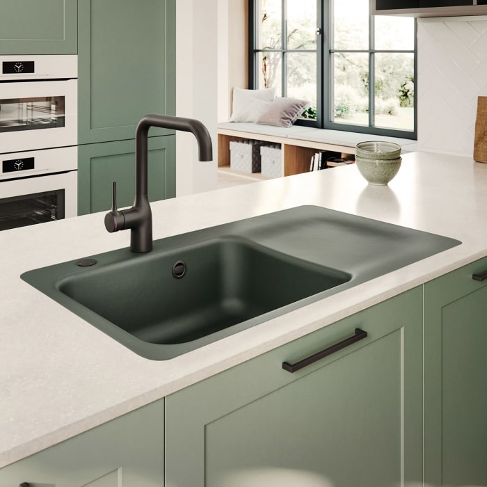 Systemceram Keradomo Juna 90 F Einbauspüle links für flächenbündigen Einbau mit Excenterbetätigung, mit CLEANPLUS