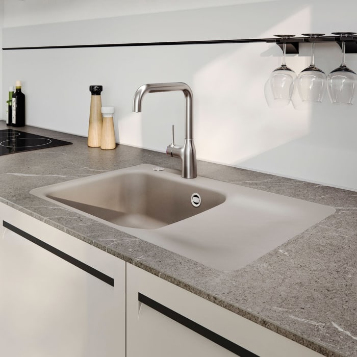 Systemceram Keradomo Juna 75 F Einbauspüle links für flächenbündigen Einbau mit Handbetätigung, mit CLEANPLUS