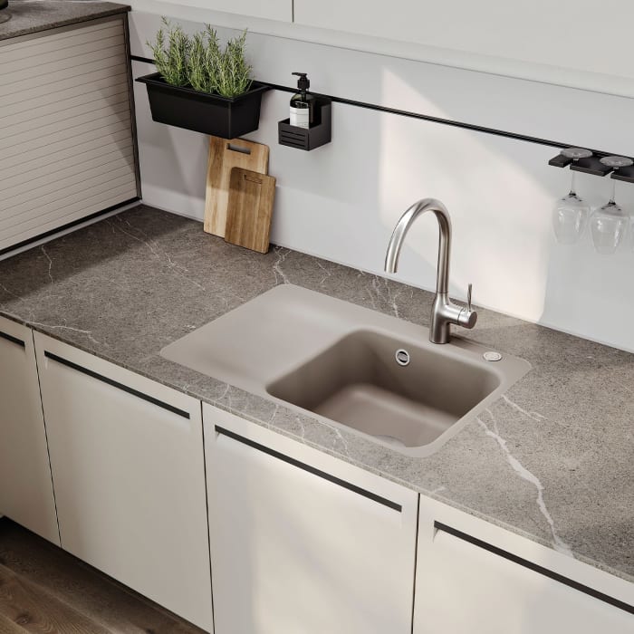 Systemceram Keradomo Juna 75 F Einbauspüle rechts für flächenbündigen Einbau mit Handbetätigung