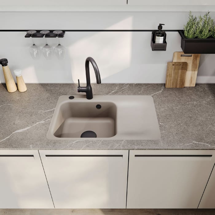 Systemceram Keradomo Juna 75 F Einbauspüle links für flächenbündigen Einbau mit Excenterbetätigung, mit CLEANPLUS