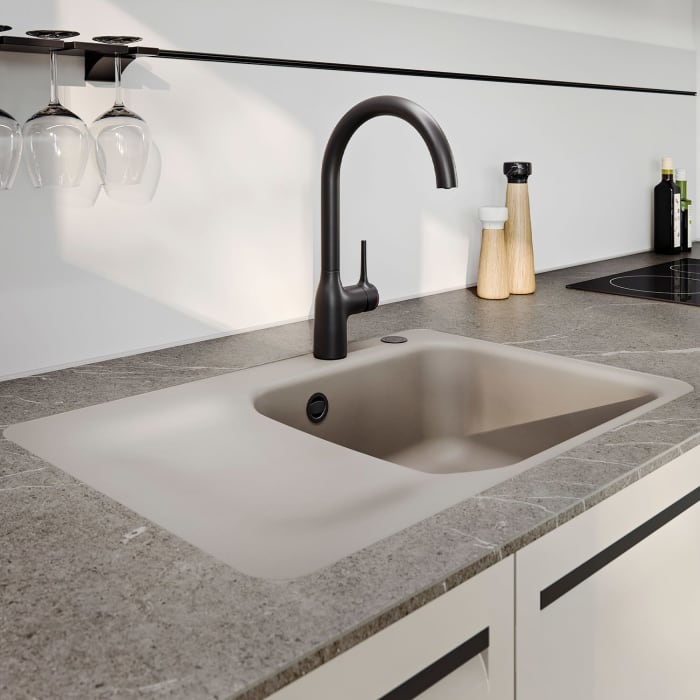 Systemceram Keradomo Juna 75 F Einbauspüle rechts für flächenbündigen Einbau mit Handbetätigung, mit CLEANPLUS