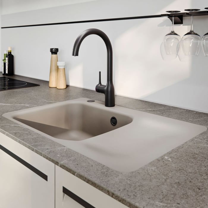 Systemceram Keradomo Juna 75 F Einbauspüle links für flächenbündigen Einbau mit Excenterbetätigung, mit CLEANPLUS