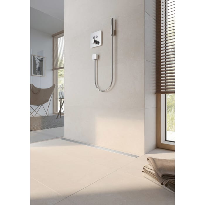 TECE TECEdrainline-Evo Komplettset 90 cm - Duschrinne mit gebürstetem Edelstahlrost und sehr flachem Ablauf