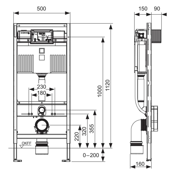 TECE TECEprofil WC-Modul-Set mit WC-Betätigungsplatte für Zweimengentechnik