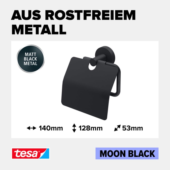 tesa MOON BLACK Toilettenpapierhalter mit Deckel