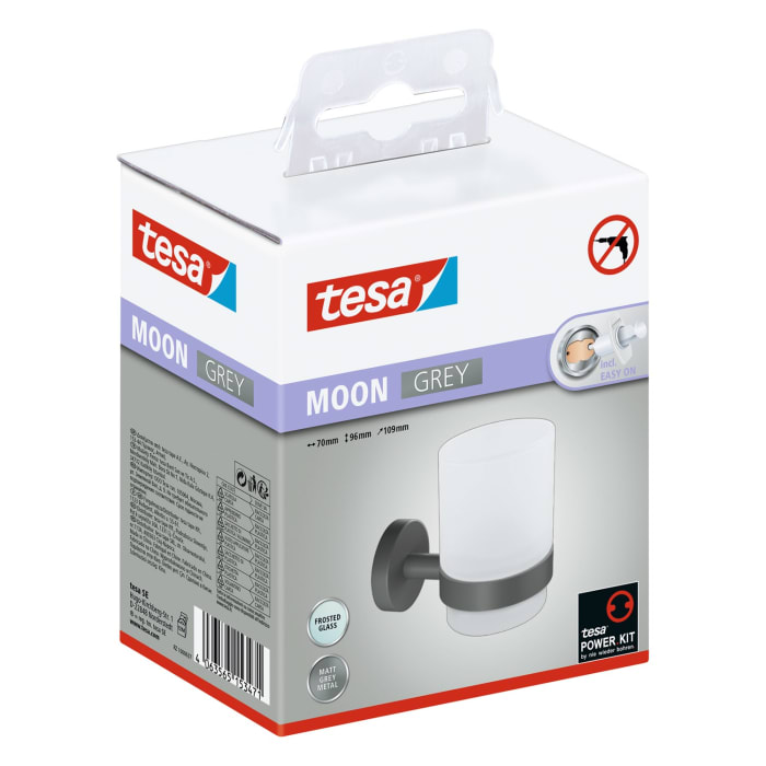 tesa MOON GREY Zahnputzbecher mit Wandhalterung