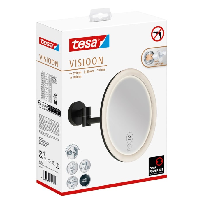 tesa VISIOON Kosmetiksspiegel mit 5-fach Vergrößerung und LED Beleuchtung