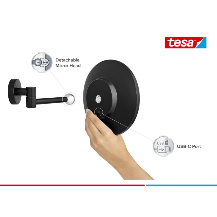 tesa VISIOON Kosmetiksspiegel mit 5-fach Vergrößerung und LED Beleuchtung