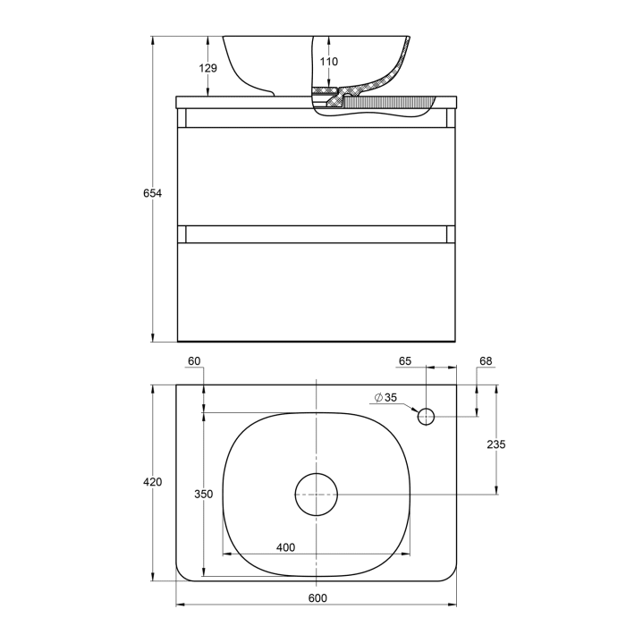 Treos Serie 925 Waschtisch mit Unterschrank 60 cm inkl. Konsolenplatte