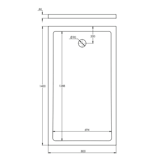Treos Serie 780 Mineralguss Duschtasse 80 x 140 cm