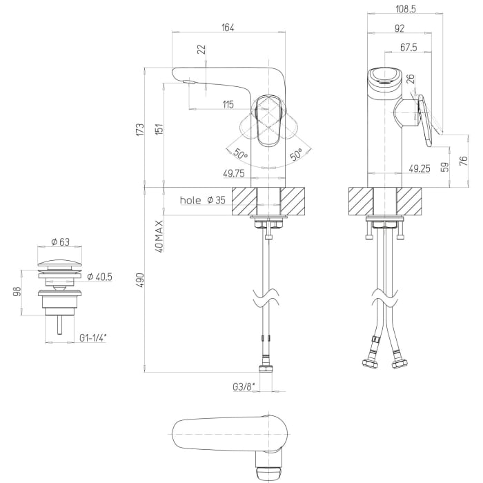 Villeroy & Boch Antao Einhebel-Waschtischarmatur mit Push-Open-Ablaufgarnitur