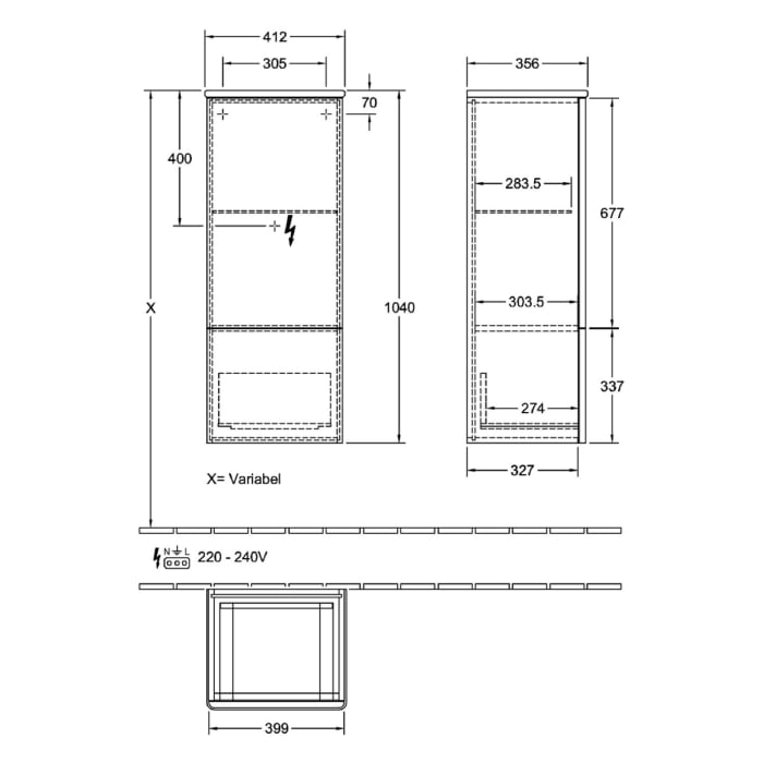 Villeroy & Boch Antao Mittelschrank 41,4 x 103,9 cm, 1 Tür links, Fronten ohne Struktur