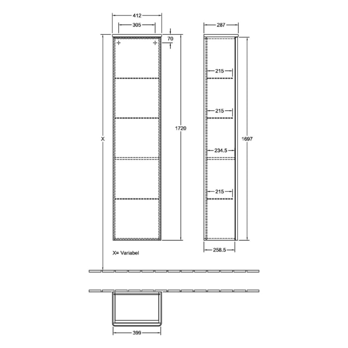 Villeroy & Boch Antao Hochschrank 41,4 x 171,9 cm, 1 Tür links, Front mit Struktur