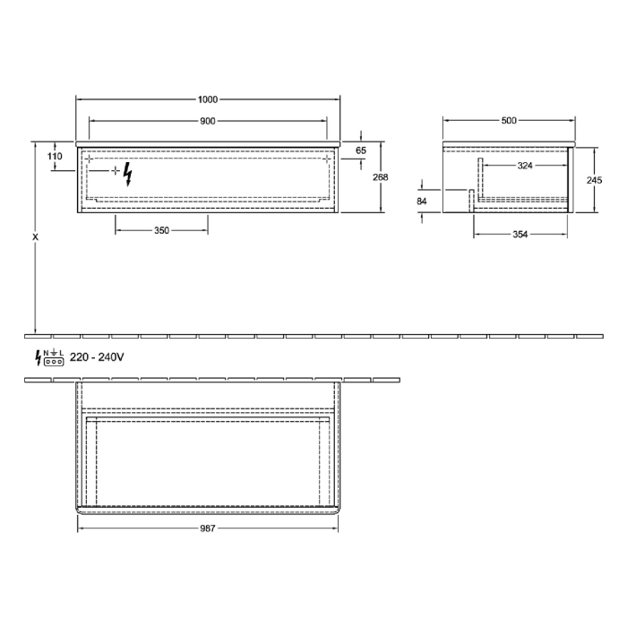 Villeroy & Boch Antao Sideboard 100 x 50 cm, 1 Auszug, Front ohne Struktur, mit LED-Licht