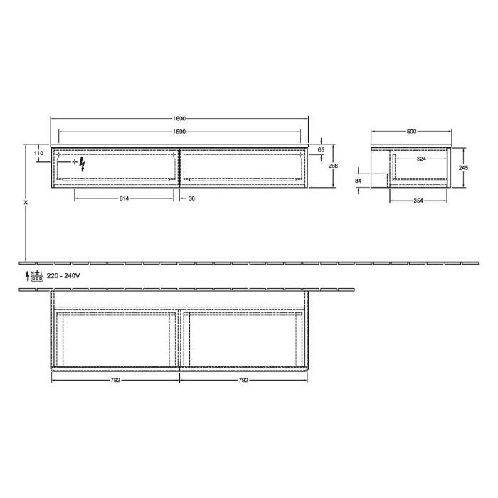 Villeroy & Boch Antao Sideboard 160 x 50 cm, 2 Auszüge, Fronten ohne Struktur, mit LED-Licht