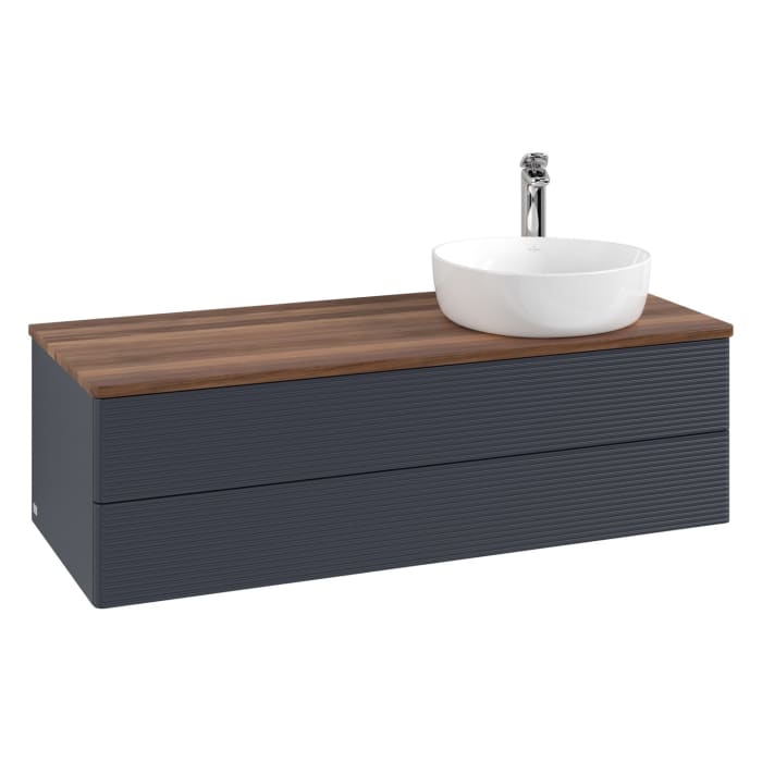 Villeroy & Boch Antao Waschbeckenunterschrank, 120 x 19 cm, 2 Auszüge, Fronten mit Struktur, mit Hahnloch, für Waschtisch rechts