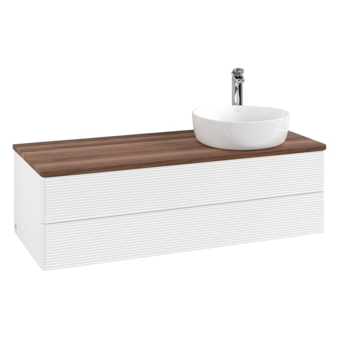 Villeroy & Boch Antao Waschbeckenunterschrank, 120 x 19 cm, 2 Auszüge, Fronten mit Struktur, mit Hahnloch, für Waschtisch rechts