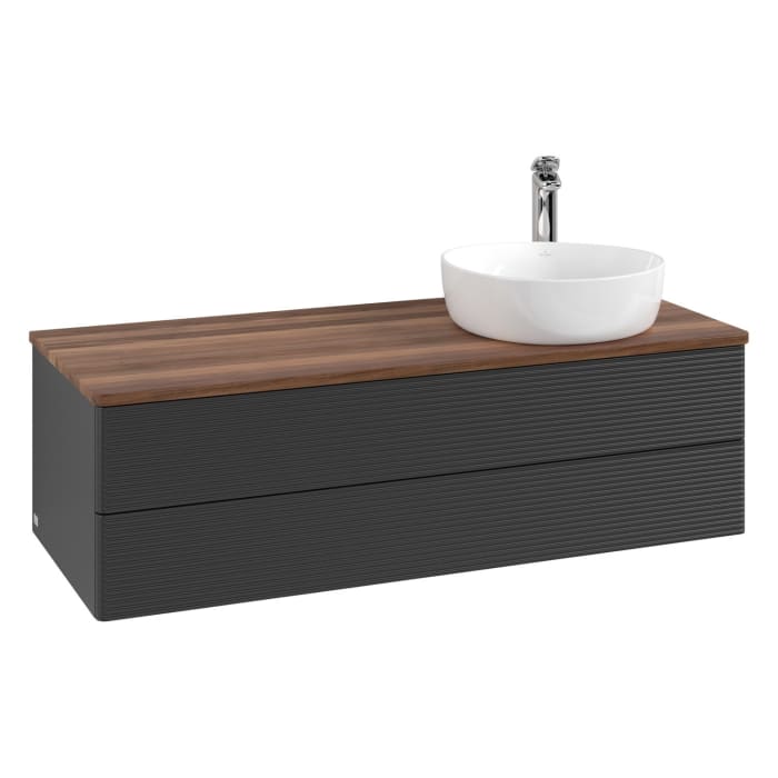 Villeroy & Boch Antao Waschbeckenunterschrank, 120 x 19 cm, 2 Auszüge, Fronten mit Struktur, mit Hahnloch, für Waschtisch rechts