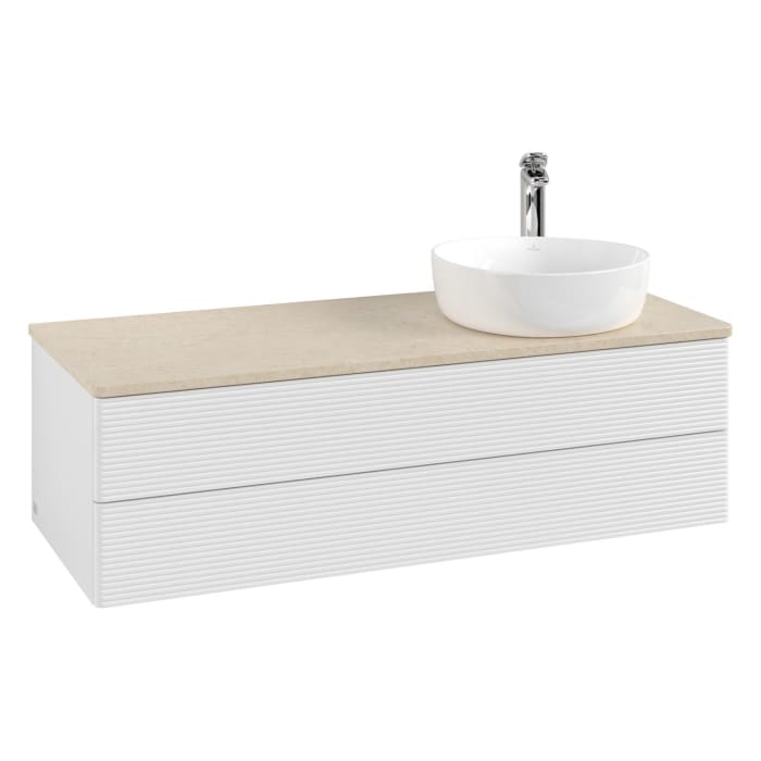 Villeroy & Boch Antao Waschbeckenunterschrank, 120 x 19 cm, 2 Auszüge, Fronten mit Struktur, mit Hahnloch, für Waschtisch rechts