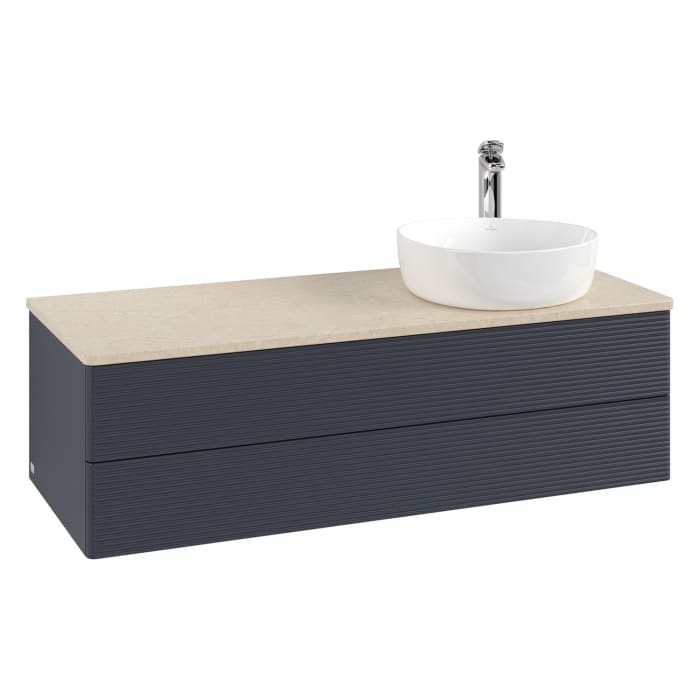Villeroy & Boch Antao Waschbeckenunterschrank, 120 x 19 cm, 2 Auszüge, Fronten mit Struktur, mit Hahnloch, für Waschtisch rechts