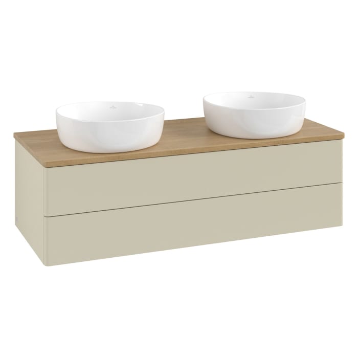 Villeroy & Boch Antao Waschbeckenunterschrank, 120 x 19 cm, 2 Auszüge, Fronten ohne Struktur, ohne Hahnloch, für Waschtisch links und rechts