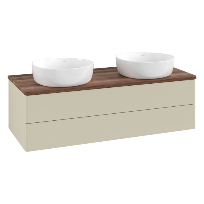 Villeroy & Boch Antao Waschbeckenunterschrank, 120 x 19 cm, 2 Auszüge, Fronten ohne Struktur, ohne Hahnloch, für Waschtisch links und rechts