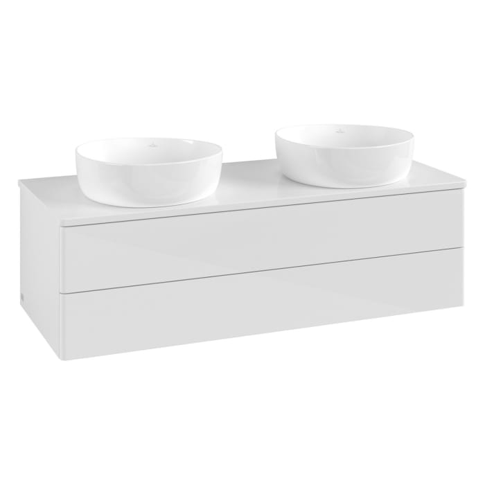 Villeroy & Boch Antao Waschbeckenunterschrank, 120 x 19 cm, 2 Auszüge, Fronten ohne Struktur, mit Hahnloch, für Waschtisch links und rechts