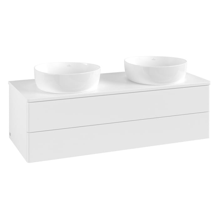 Villeroy & Boch Antao Waschbeckenunterschrank, 120 x 19 cm, 2 Auszüge, Fronten ohne Struktur, mit Hahnloch, für Waschtisch links und rechts