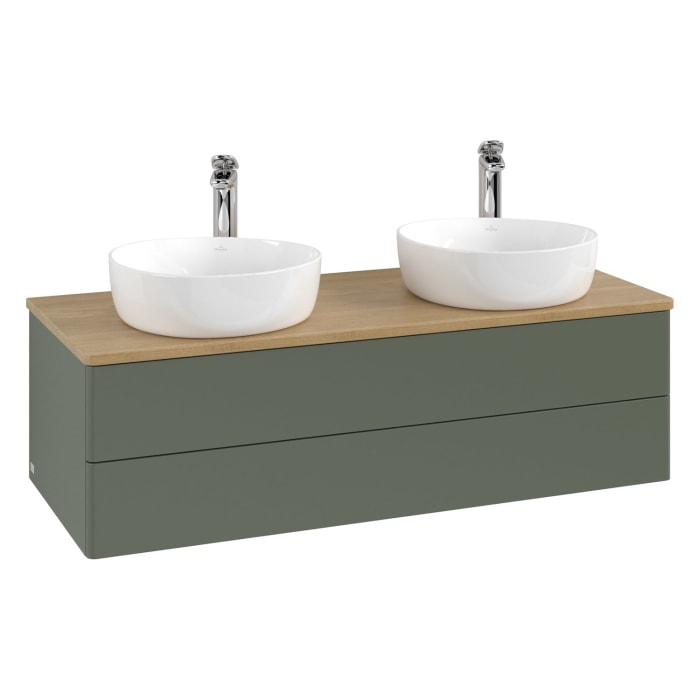 Villeroy & Boch Antao Waschbeckenunterschrank, 120 x 19 cm, 2 Auszüge, Fronten ohne Struktur, mit Hahnloch, für Waschtisch links und rechts