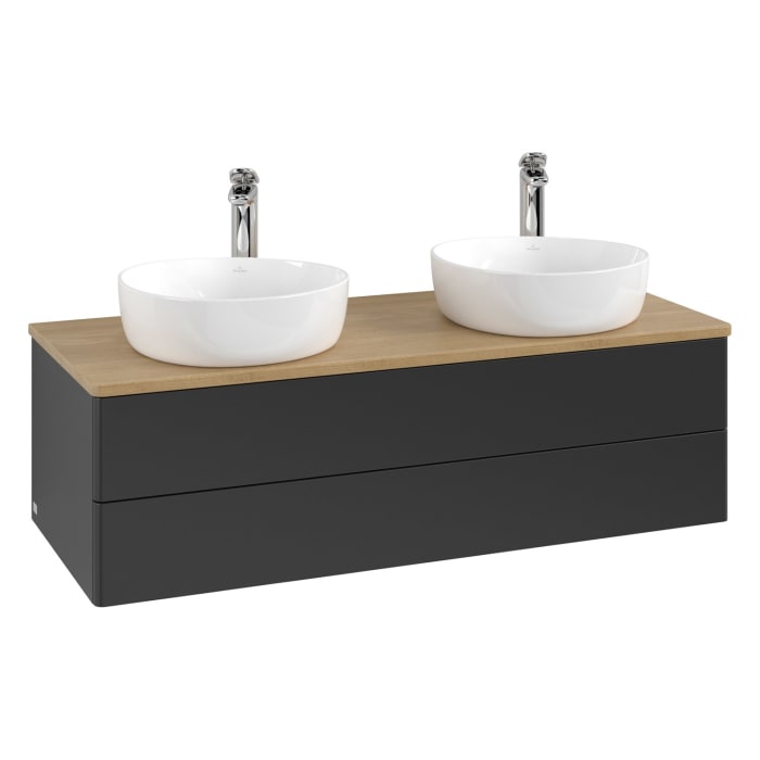 Villeroy & Boch Antao Waschbeckenunterschrank, 120 x 19 cm, 2 Auszüge, Fronten ohne Struktur, mit Hahnloch, für Waschtisch links und rechts