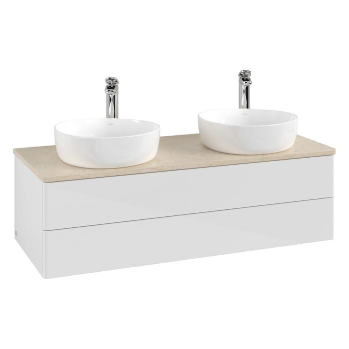 Villeroy & Boch Antao Waschbeckenunterschrank, 120 x 19 cm, 2 Auszüge, Fronten ohne Struktur, mit Hahnloch, für Waschtisch links und rechts