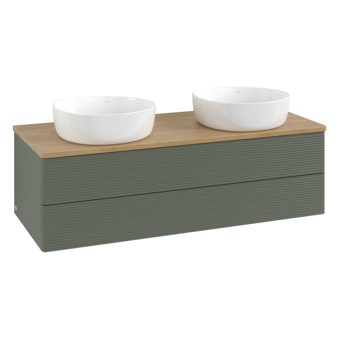Villeroy & Boch Antao Waschbeckenunterschrank, 120 x 19 cm, 2 Auszüge, Fronten mit Struktur, ohne Hahnloch, für Waschtisch links und rechts