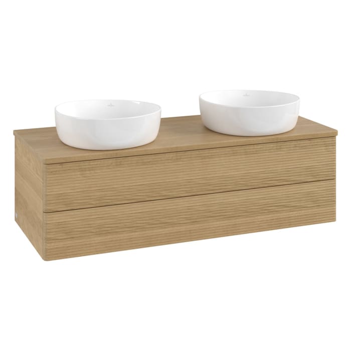 Villeroy & Boch Antao Waschbeckenunterschrank, 120 x 19 cm, 2 Auszüge, Fronten mit Struktur, ohne Hahnloch, für Waschtisch links und rechts