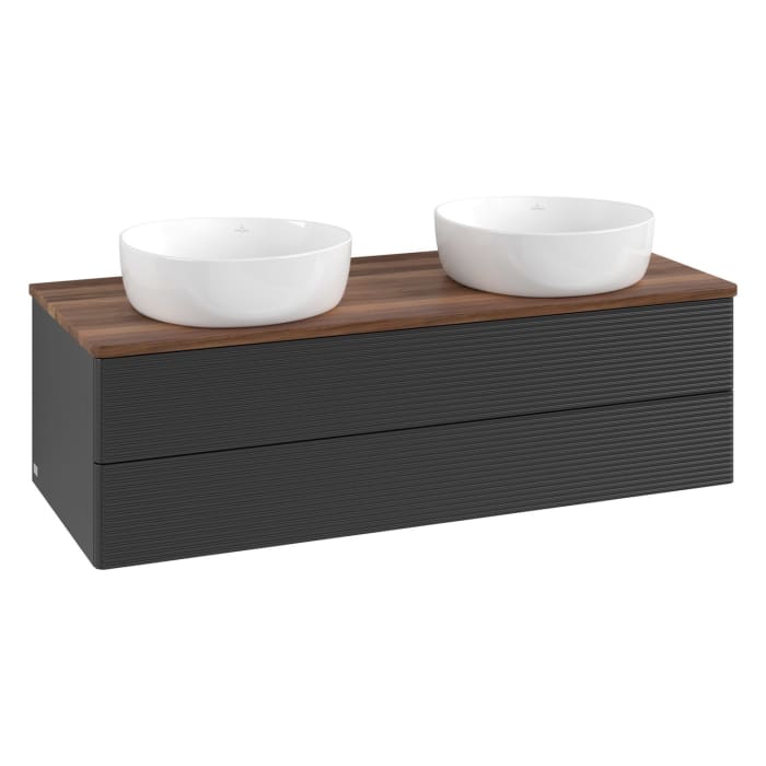 Villeroy & Boch Antao Waschbeckenunterschrank, 120 x 19 cm, 2 Auszüge, Fronten mit Struktur, ohne Hahnloch, für Waschtisch links und rechts