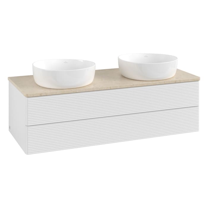 Villeroy & Boch Antao Waschbeckenunterschrank, 120 x 19 cm, 2 Auszüge, Fronten mit Struktur, ohne Hahnloch, für Waschtisch links und rechts