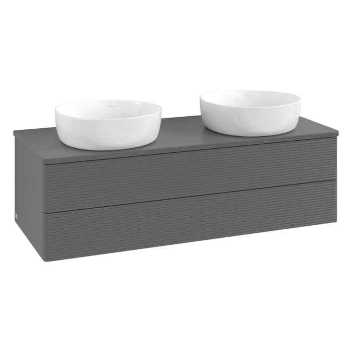 Villeroy & Boch Antao Waschbeckenunterschrank, 120 x 19 cm, 2 Auszüge, Fronten mit Struktur, mit Hahnloch, für Waschtisch links und rechts
