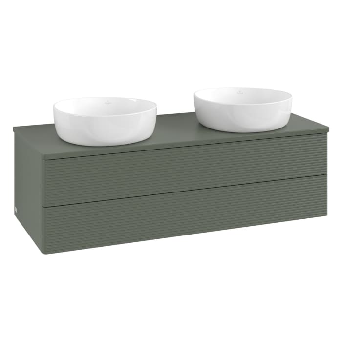 Villeroy & Boch Antao Waschbeckenunterschrank, 120 x 19 cm, 2 Auszüge, Fronten mit Struktur, mit Hahnloch, für Waschtisch links und rechts