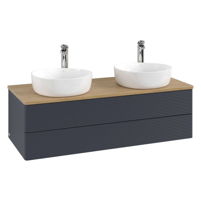 Villeroy & Boch Antao Waschbeckenunterschrank, 120 x 19 cm, 2 Auszüge, Fronten mit Struktur, mit Hahnloch, für Waschtisch links und rechts