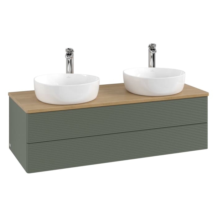 Villeroy & Boch Antao Waschbeckenunterschrank, 120 x 19 cm, 2 Auszüge, Fronten mit Struktur, mit Hahnloch, für Waschtisch links und rechts