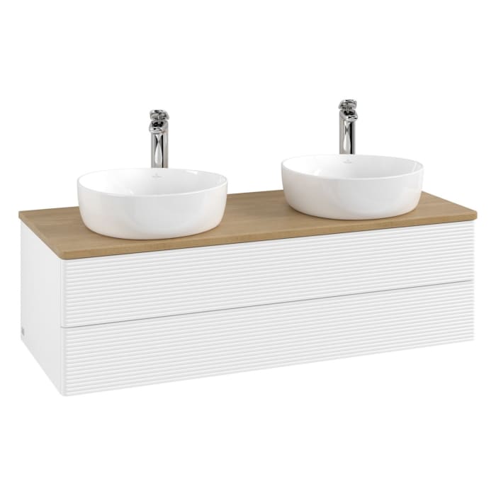 Villeroy & Boch Antao Waschbeckenunterschrank, 120 x 19 cm, 2 Auszüge, Fronten mit Struktur, mit Hahnloch, für Waschtisch links und rechts