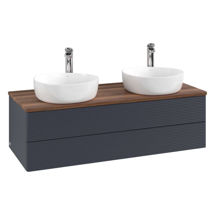 Villeroy & Boch Antao Waschbeckenunterschrank, 120 x 19 cm, 2 Auszüge, Fronten mit Struktur, mit Hahnloch, für Waschtisch links und rechts