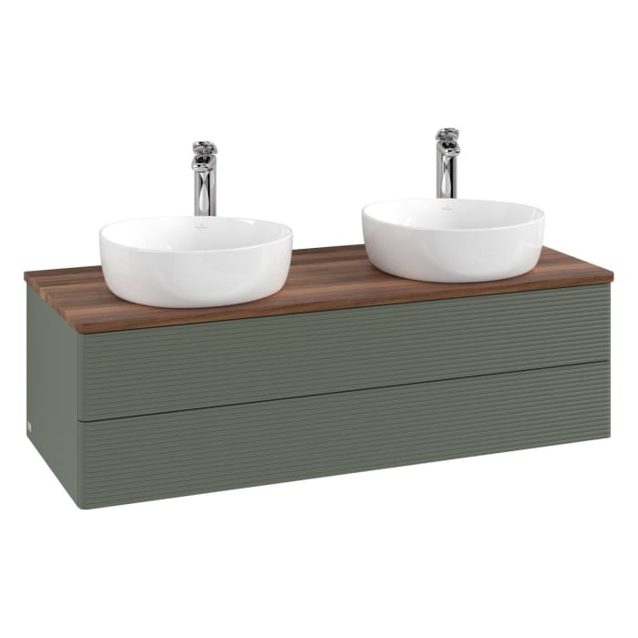 Villeroy & Boch Antao Waschbeckenunterschrank, 120 x 19 cm, 2 Auszüge, Fronten mit Struktur, mit Hahnloch, für Waschtisch links und rechts