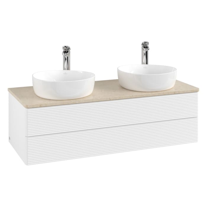 Villeroy & Boch Antao Waschbeckenunterschrank, 120 x 19 cm, 2 Auszüge, Fronten mit Struktur, mit Hahnloch, für Waschtisch links und rechts