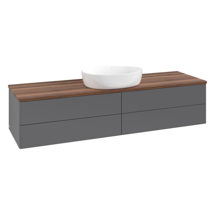 Villeroy & Boch Antao Waschbeckenunterschrank, 160 x 19 cm, 4 Auszüge, Fronten ohne Struktur, ohne Hahnloch, für Waschtisch mittig